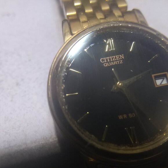 Citizen Quartz Watch Black 1012-S038561 Dial Women Date Gold Link Band New Bat ! - Picture 4 of 14